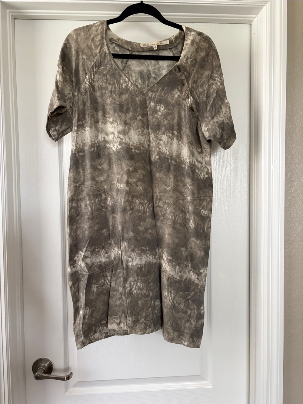 RACHEL Rachel Roy Taupe Tie-Dye V-Neck Midi Dress